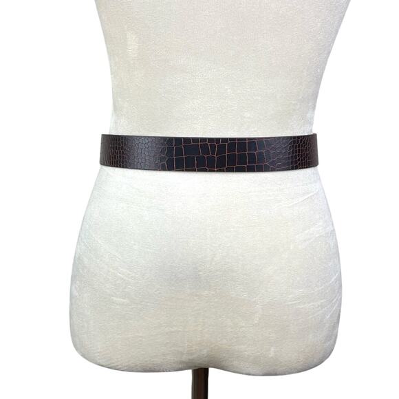 Unbranded Large Women's Brown Leather Crocodile Texture Embossed Fashion Belt - Picture 4 of 6